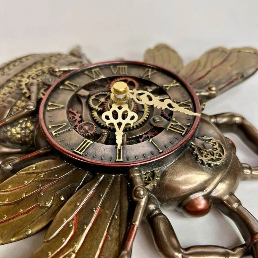 Steampunk Bee Clock Cold Cast Resin Antique Bronze Finish Wall Sculpture *tested